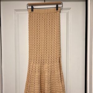Lime Lush Natural Crochet Knit Fit and Flare Maxi Skirt